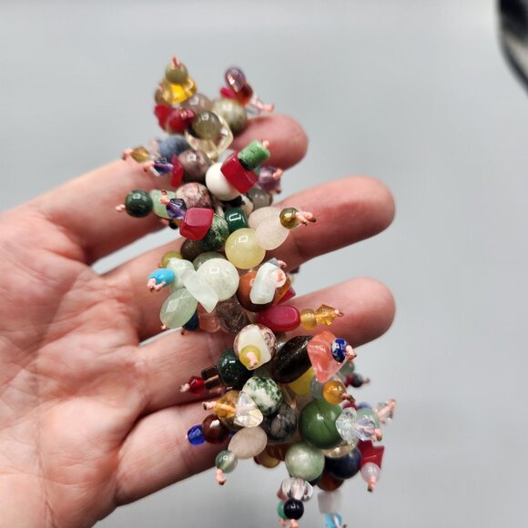 Multicolor Gemstone Bracelet Cluster Chunky Beaded Color Burst Stretchy - Picture 5 of 11